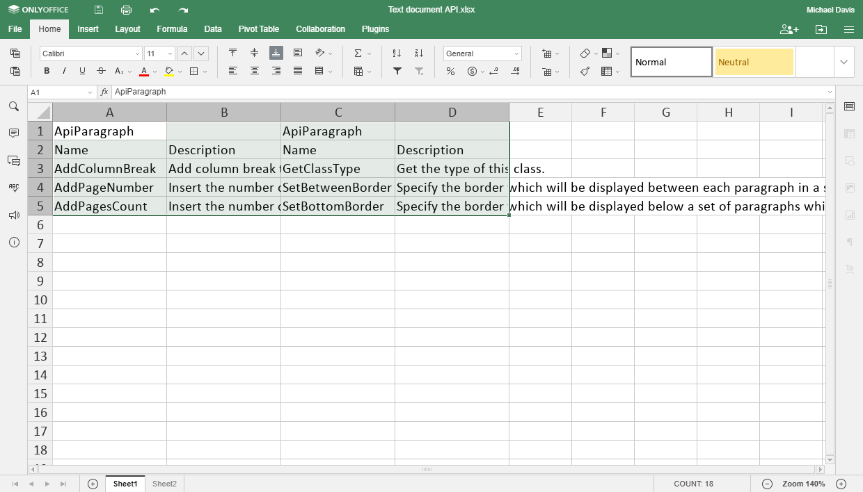 Wrapping text in excel - ONLYOFFICE