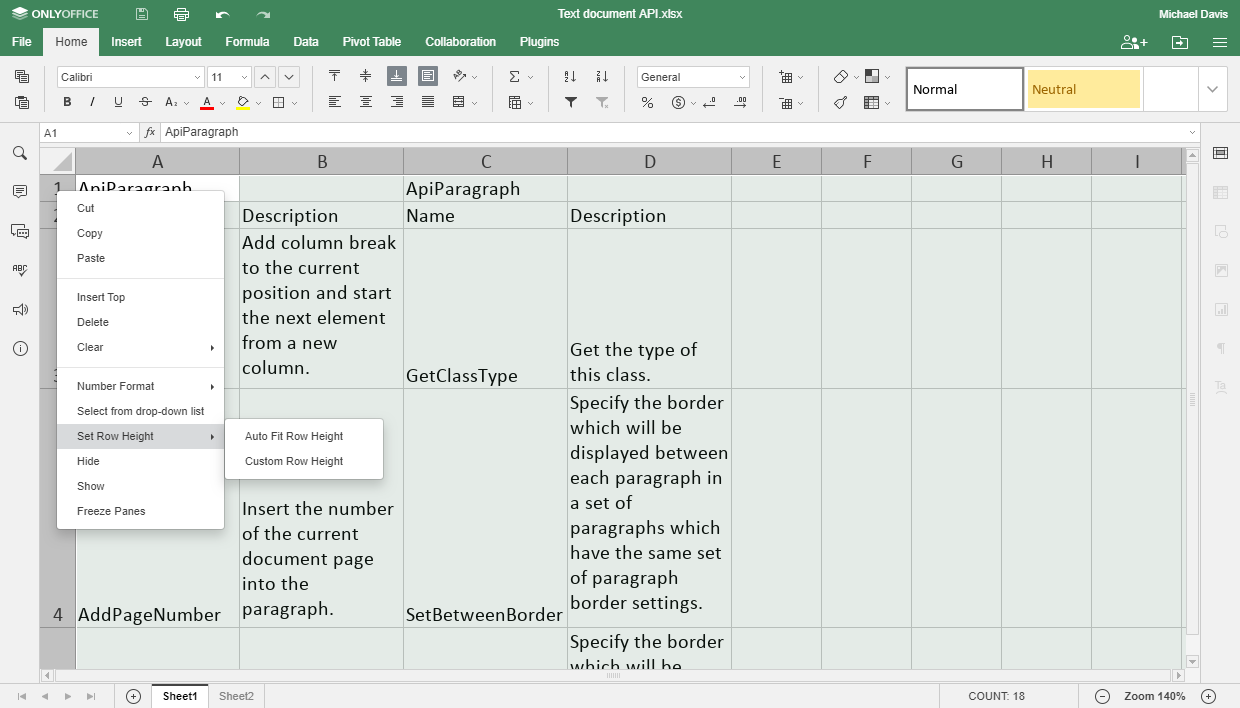 Wrapping text in excel - ONLYOFFICE