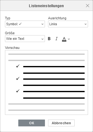 Listeinstellungen