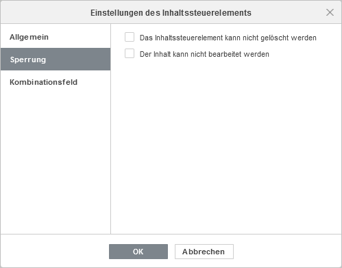 Content Control settings window - Locking