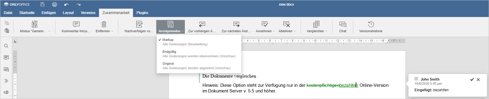 Dokumente vergleichen - Markup und Sprechblasen