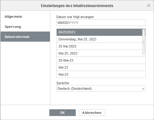 Date settings window