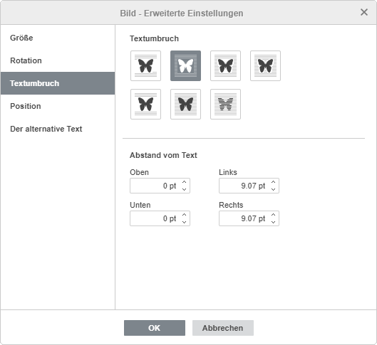 Bild - Erweiterte Einstellungen: Textumbruch