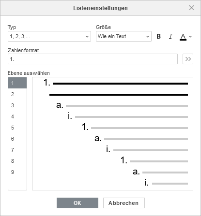 Mehrstufige Liste