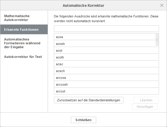 Erkannte Funktionen