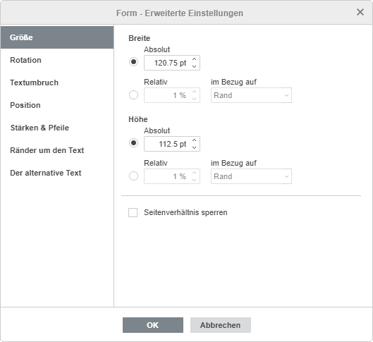 Form - Erweiterte Einstellungen