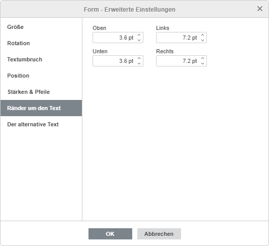 Form - Erweiterte Einstellungen