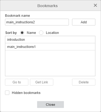 Bookmarks window