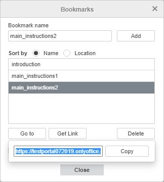 Bookmarks window