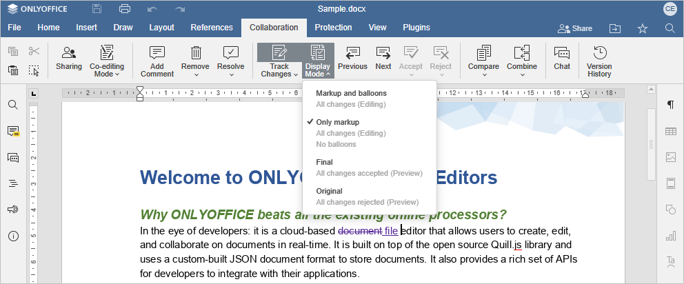 Compare documents - Markup