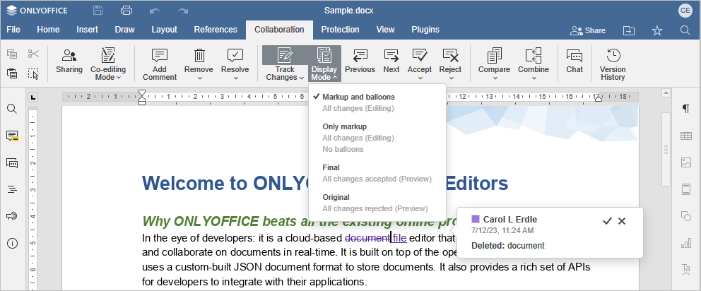 Compare documents - Markup