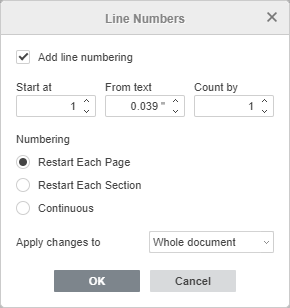 Line Numbering window