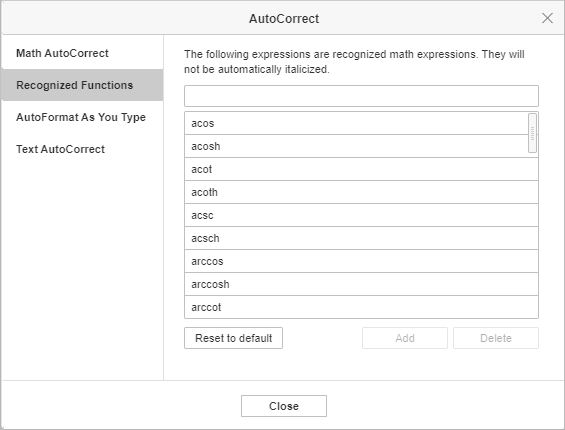 Recognized Functions