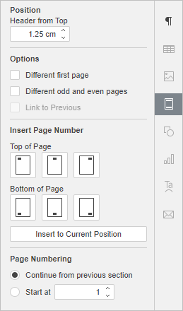 Right Sidebar - Header and Footer Settings