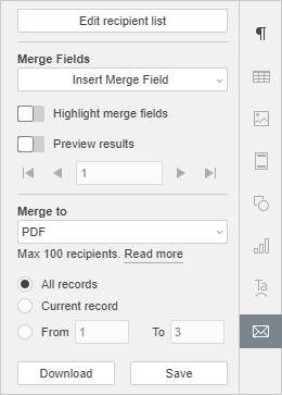 Mail Merge setting tab