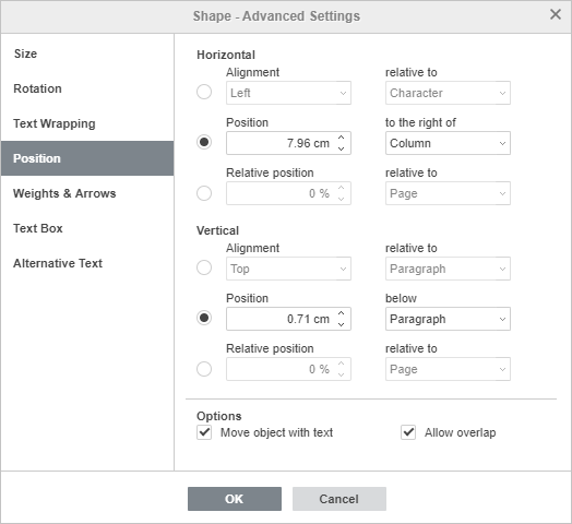 Shape - Advanced Settings