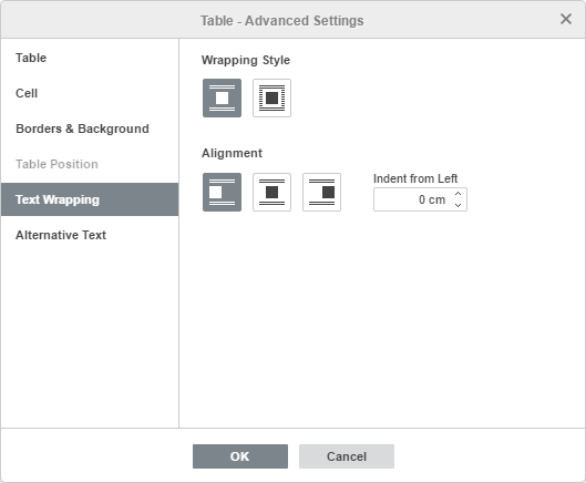 Table - Advanced Settings