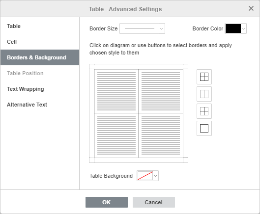 Table - Advanced Settings