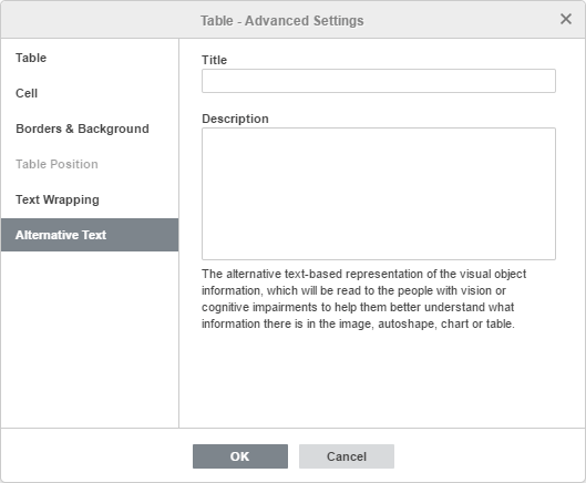 Table - Advanced Settings