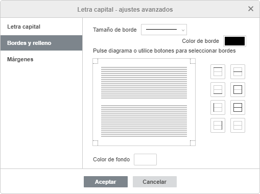 Letra capital - Ajustes avanzados