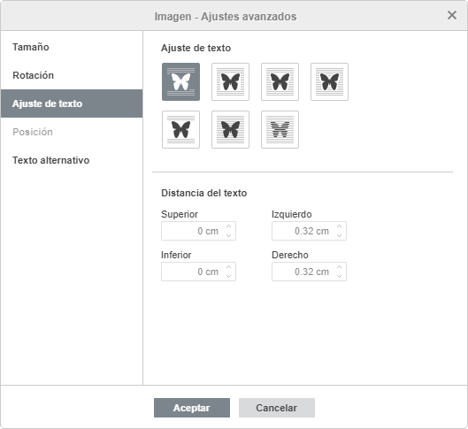 Imagen - ajustes avanzados: Ajuste de texto
