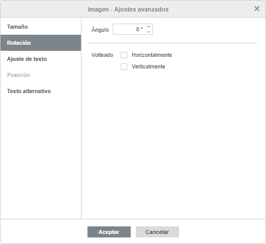 Imagen - ajustes avanzados: Rotación