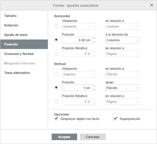 Forma - Ajustes avanzados