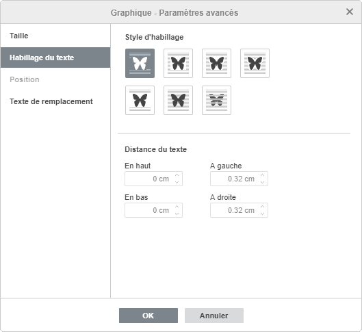 La fenêtre Graphique - Paramètres avancés Habillage du texte