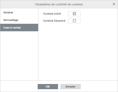 Fenêtre Paramètres de la case à cocher