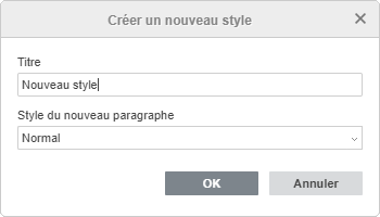 Fenêtre Créer un nouveau style