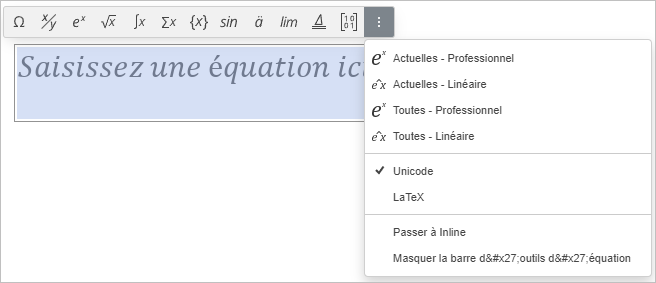 barre d'outils d'équation