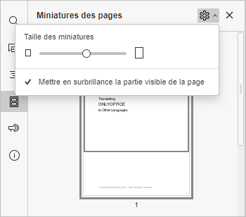 Paramètres des vignettes des pages