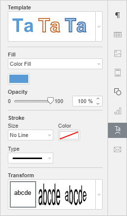 Text Art setting tab