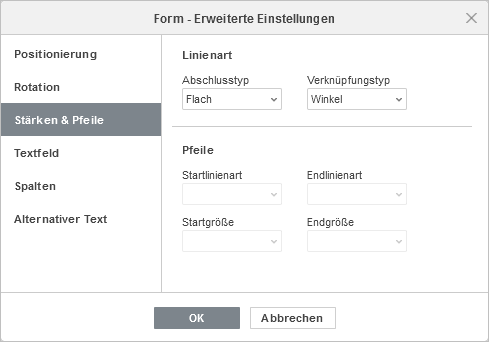 Formeigenschaften - Registerkarte Stärken & Pfeile