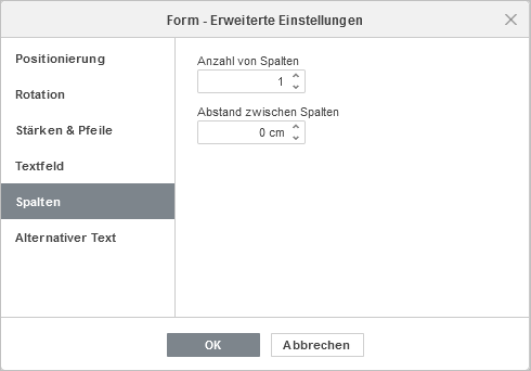 Formeigenschaften - Spalten