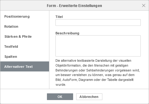 Formeigenschaften - Alternativtext