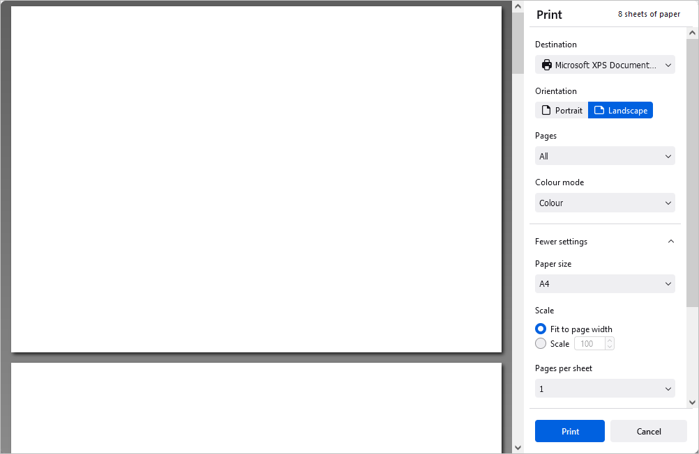 Print Settings window