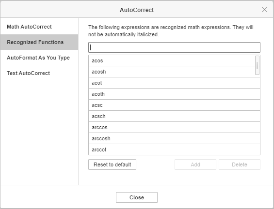 Recognized Functions