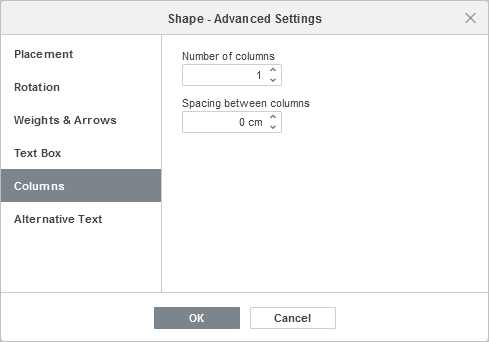 Shape Properties - Columns tab