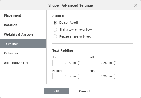 Shape Properties - Text Padding tab