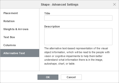 Shape Properties - Alternative Text tab