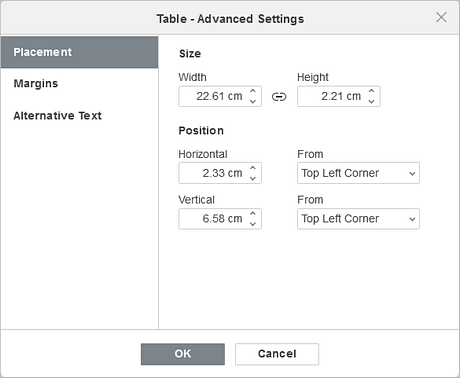 Table Properties