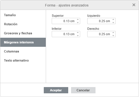 Propiedades de forma - pestaña relleno de texto