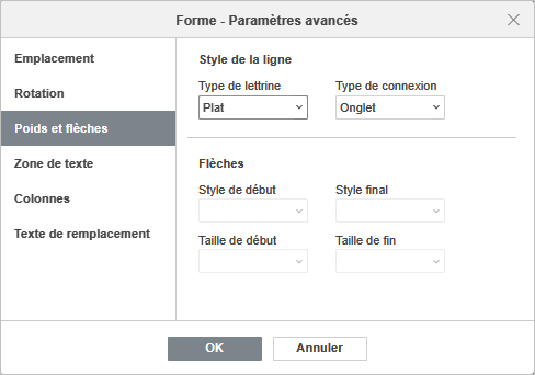 Paramètres de la forme - Poids et flèches