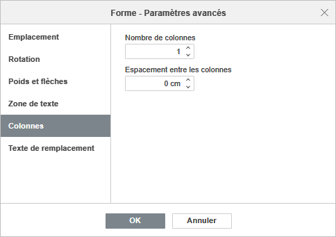 Paramètres de la forme - L'onglet Colonnes