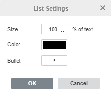 Bulleted List Settings window