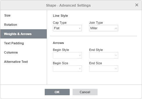 Shape Properties - Weights & Arrows tab