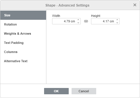 Shape Properties - Size tab