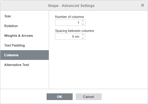 Shape Properties - Columns tab