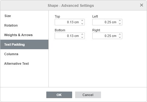 Shape Properties - Text Padding tab